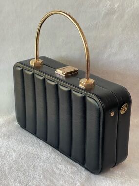 Most Wanted USA Structured Hard Shell handbag purse clutch black gold